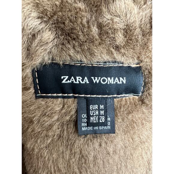 ZARA Woman Brown Shearling Suede Button-Down Fur Jacket Coat M Medium Y2K GenZ - Picture 7 of 8